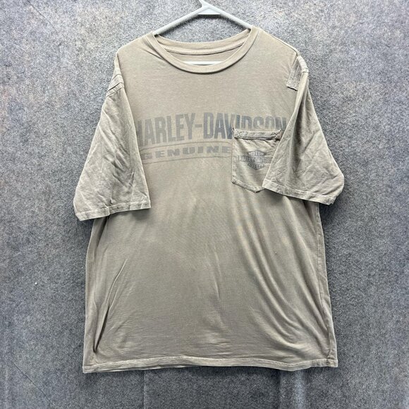 Harley-Davidson Other - Harley Davidson Shirt Mens XL Tan Genuine Pocket Graphic Faded Tee Motorcycle